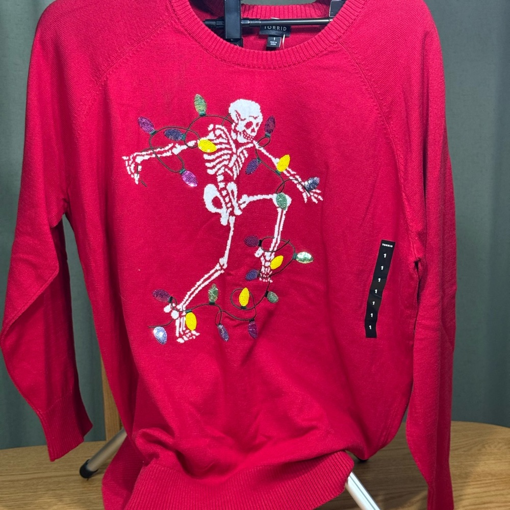 Torrid Red Lightweight Sweater Skeleton Sequins Size 1X